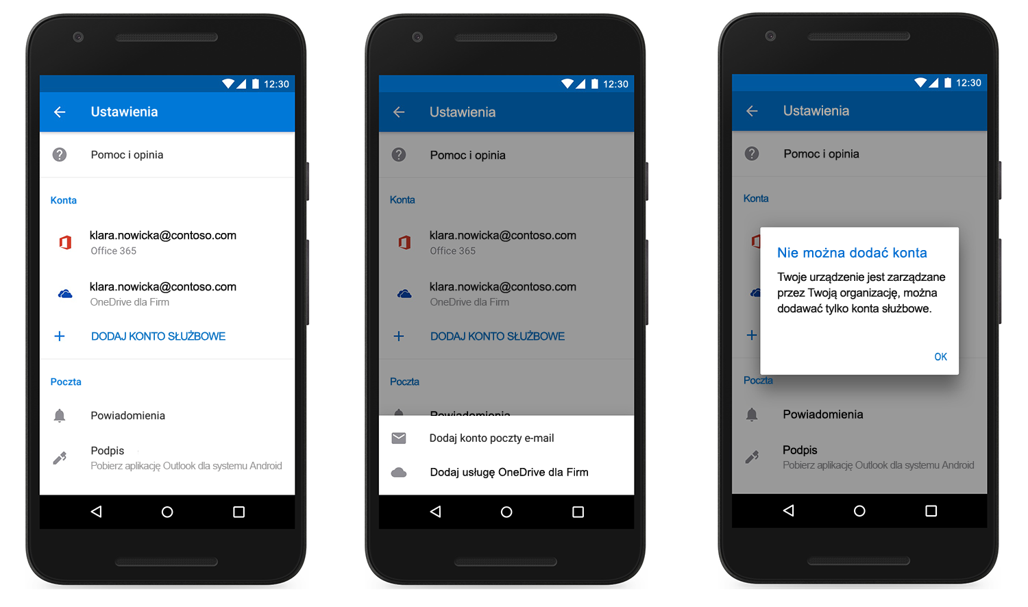 Например, администраторы могут решить, что в Outlook Mobile разрешены только учетные записи деловой почты и учетные записи OneDrive для бизнеса