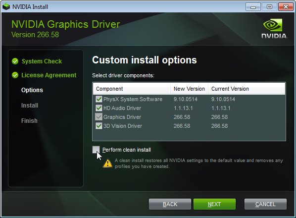 2) Экран «Выборочная установка» позволит вам выбрать, какие компоненты графического драйвера NVIDIA вы хотите установить